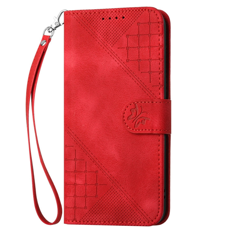 For Motorola Moto G Power 5G 2024 YX0080 Grid Butterfly Embossed Pattern Flip Leather Phone Case with Lanyard(Red) - Motorola Cases by buy2fix | Online Shopping UK | buy2fix