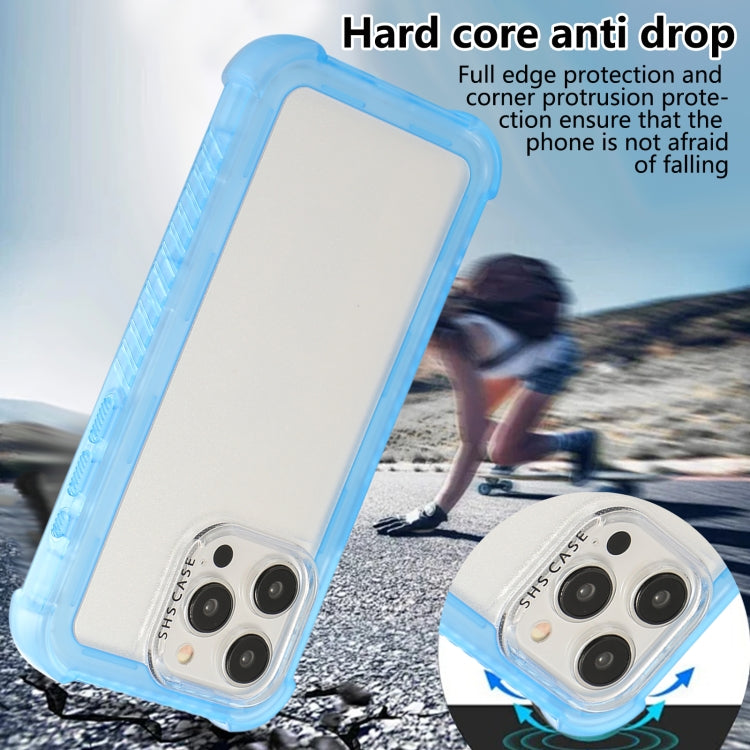 For iPhone 16 Transparent Matte TPU Hybrid PC 3-in-1 Phone Case(Blue) - iPhone 16 Cases by buy2fix | Online Shopping UK | buy2fix