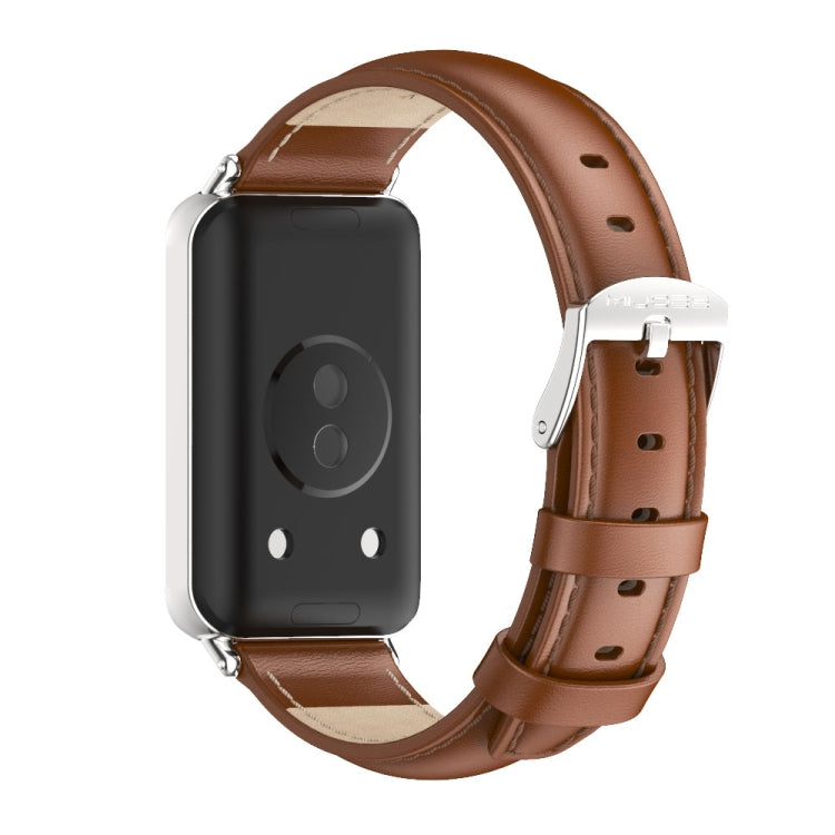 For Honor Band 9 MIJOBS Cowhide Leather Watch Band(Brown Silver) - Watch Bands by MIJOBS | Online Shopping UK | buy2fix