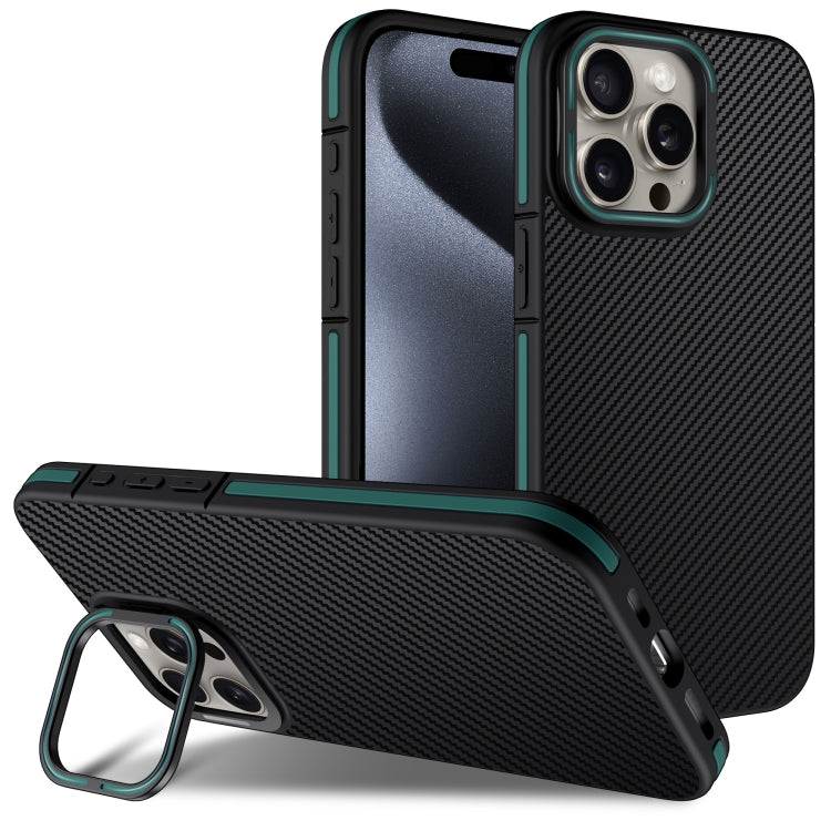 For iPhone 16 Pro Max Carbon Fiber Texture Lens Holder TPU Phone Case(Green) - iPhone 16 Pro Max Cases by buy2fix | Online Shopping UK | buy2fix