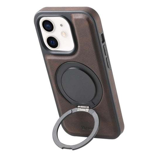 For iPhone 12 / 12 Pro Denior A14 Skin Feel Rotating Holder MagSafe Phone Case(Brown) - iPhone 12 / 12 Pro Cases by Denior | Online Shopping UK | buy2fix