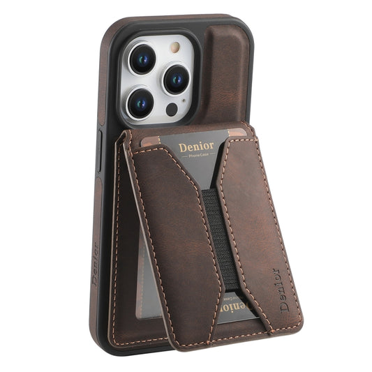 For iPhone 13 Pro Denior D18 Skin Feel Rotating Holder MagSafe Detachable Card Slot Phone Case(Brown) - iPhone 13 Pro Cases by Denior | Online Shopping UK | buy2fix