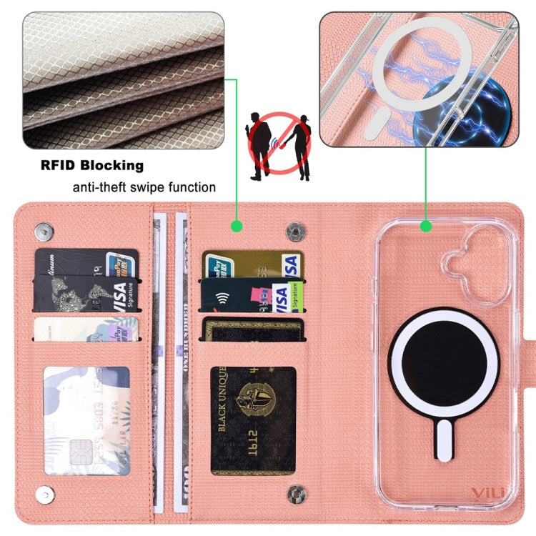 For Samsung Galaxy S24 5G ViLi GHA-C Series RFID MagSafe Magnetic Flip Leather Phone Case(Pink) - Galaxy S24 5G Cases by ViLi | Online Shopping UK | buy2fix