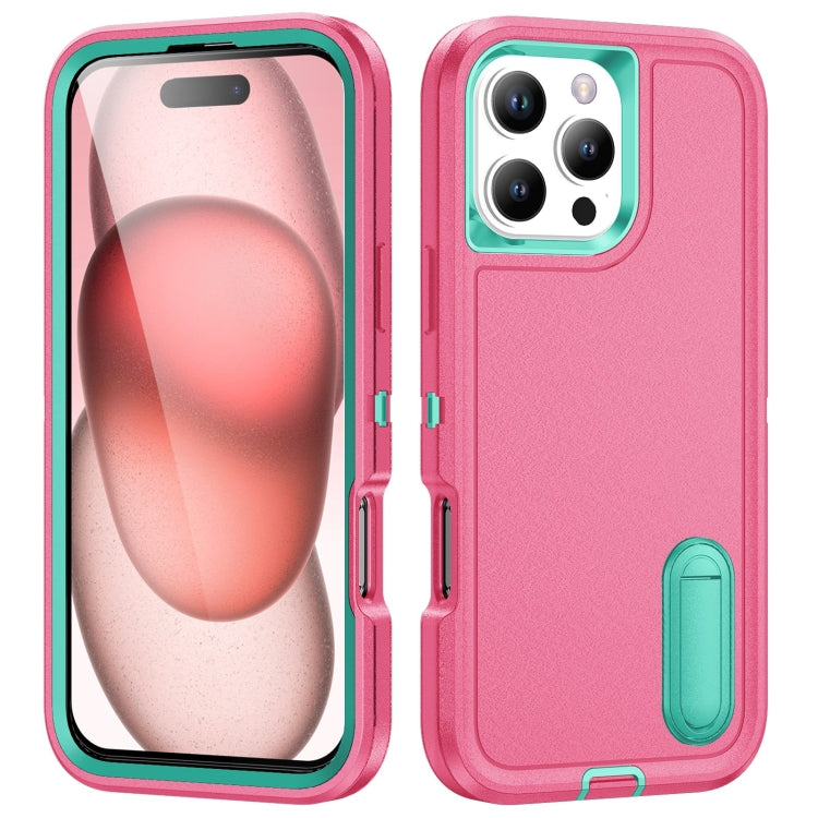 For iPhone 16 Pro Max Rugged PC + Silicone Phone Case with Holder(Rose Red+Light Green) - iPhone 16 Pro Max Cases by buy2fix | Online Shopping UK | buy2fix