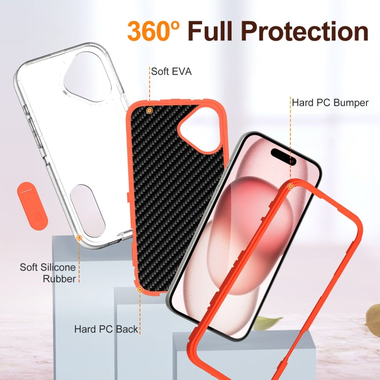 For iPhone 16 Rugged PC + Silicone Phone Case with Holder(Transparent+Orange) - iPhone 16 Cases by buy2fix | Online Shopping UK | buy2fix