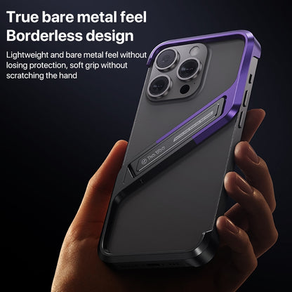 For iPhone 15 Pro S-shaped Stand Frameless Metal Phone Case(Black Purple) - iPhone 15 Pro Cases by buy2fix | Online Shopping UK | buy2fix