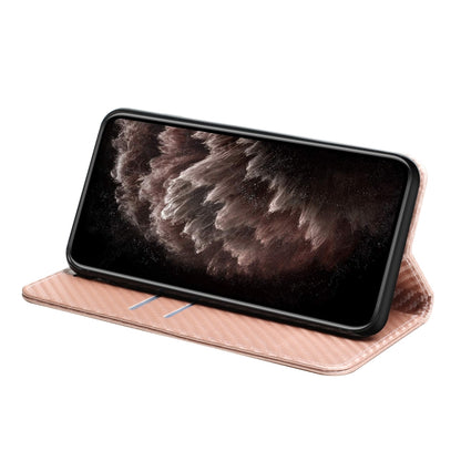 For iPhone 16 Pro Max Carbon Fiber Texture Magnetic Flip Leather Phone Case(Rose Gold) - iPhone 16 Pro Max Cases by buy2fix | Online Shopping UK | buy2fix