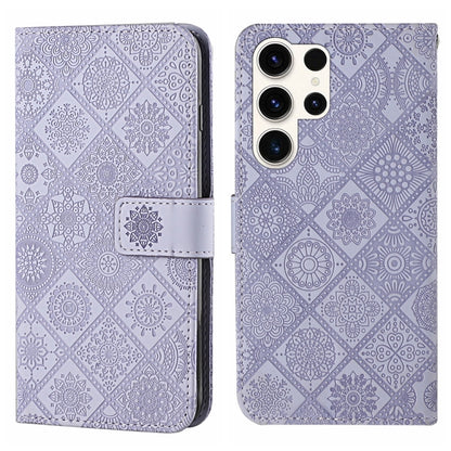 For Samsung Galaxy S25 Ultra 5G Ethnic Style Embossed Pattern Leather Phone Case(Purple) - Galaxy S25 Ultra 5G Cases by buy2fix | Online Shopping UK | buy2fix