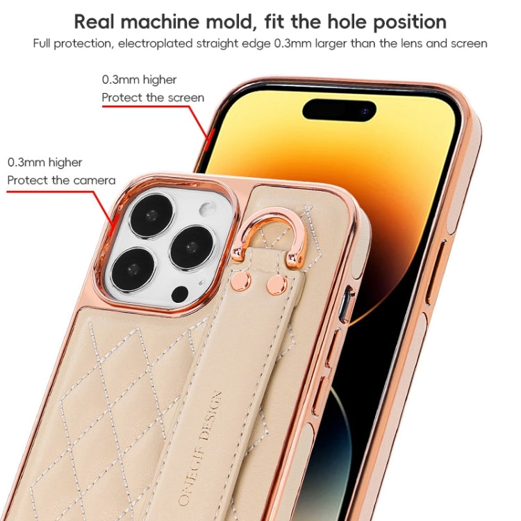 For iPhone 15 Pro Max VIETAO Rhombic Texture Wristband PU Phone Case(White) - iPhone 15 Pro Max Cases by VIETAO | Online Shopping UK | buy2fix