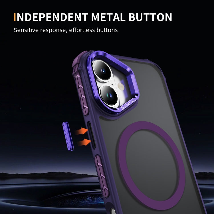 For iPhone 16 Rainbow Series Skin Feel MagSafe Lens Holder Phone Case(Dark Purple) - iPhone 16 Cases by buy2fix | Online Shopping UK | buy2fix