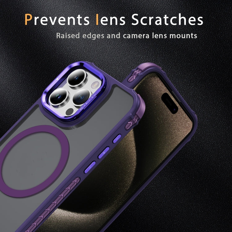 For iPhone 15 Pro Rainbow Series Skin Feel MagSafe Lens Holder Phone Case(Dark Purple) - iPhone 15 Pro Cases by buy2fix | Online Shopping UK | buy2fix