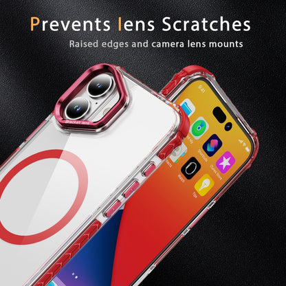 For iPhone 16 Rainbow Series Transparent MagSafe Lens Holder Phone Case(Red) - iPhone 16 Cases by buy2fix | Online Shopping UK | buy2fix