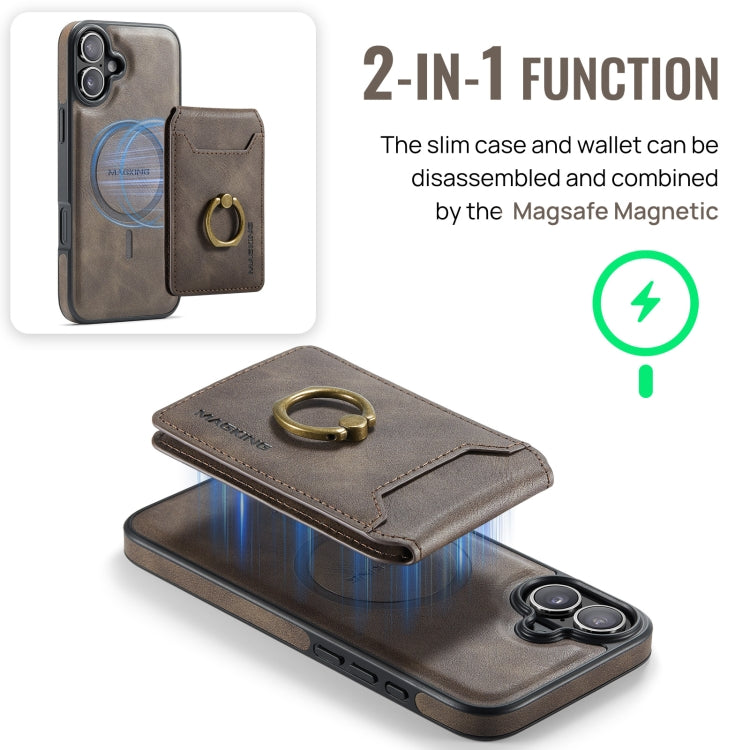 For iPhone 16 Plus DG.MING K1 MagSafe Detachable Wallet RFID Back Cover Phone Case(Coffee) - iPhone 16 Plus Cases by DG.MING | Online Shopping UK | buy2fix