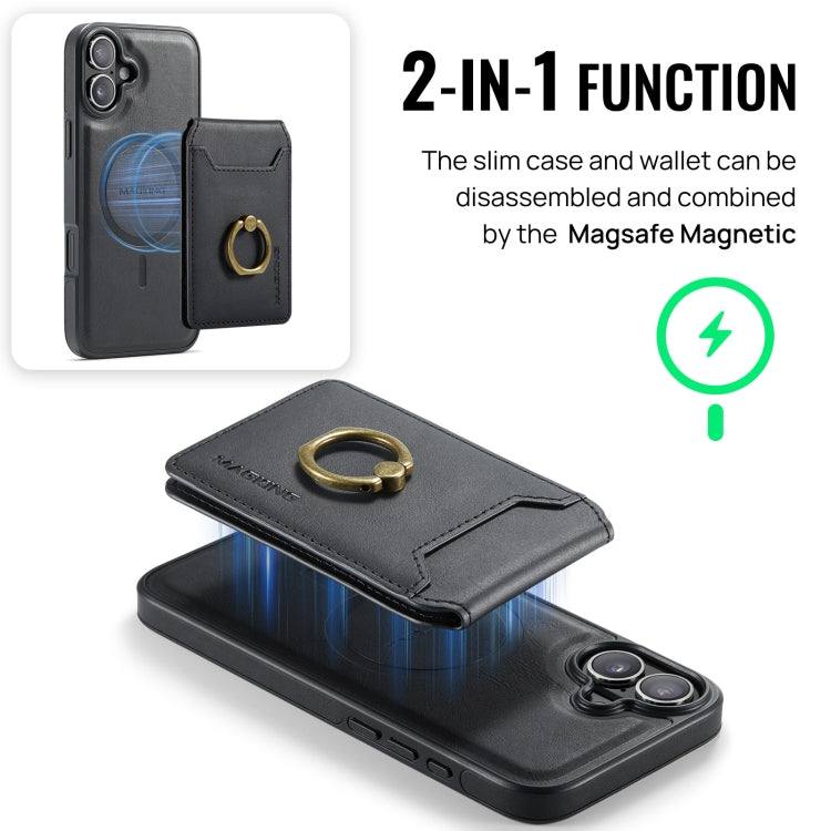 For iPhone 16 DG.MING K1 MagSafe Detachable Wallet RFID Back Cover Phone Case(Black) - iPhone 16 Cases by DG.MING | Online Shopping UK | buy2fix