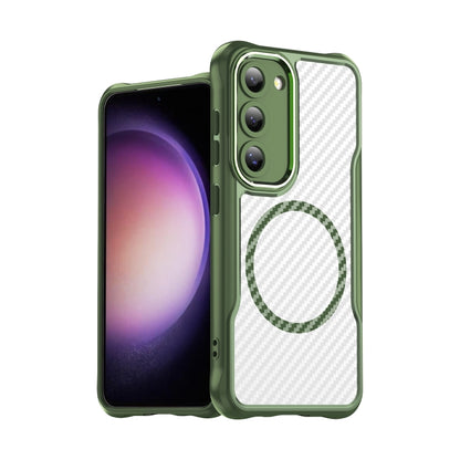 For Samsung Galaxy S23 5G Carbon Fiber Texture MagSafe Translucent Phone Case(Green) - Galaxy S23 5G Cases by buy2fix | Online Shopping UK | buy2fix