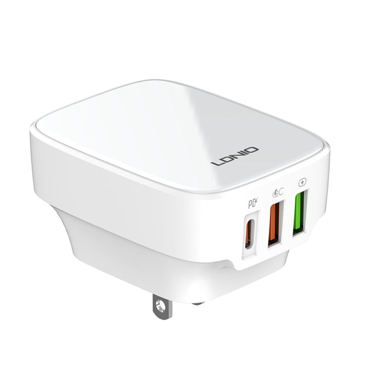 LDNIO Q334 32W Type-C + Dual USB Port Charger with 1m USB-C / Type-C to 8 Pin Data Cable, Plug Type:US Plug(White) - USB Charger by LDNIO | Online Shopping UK | buy2fix