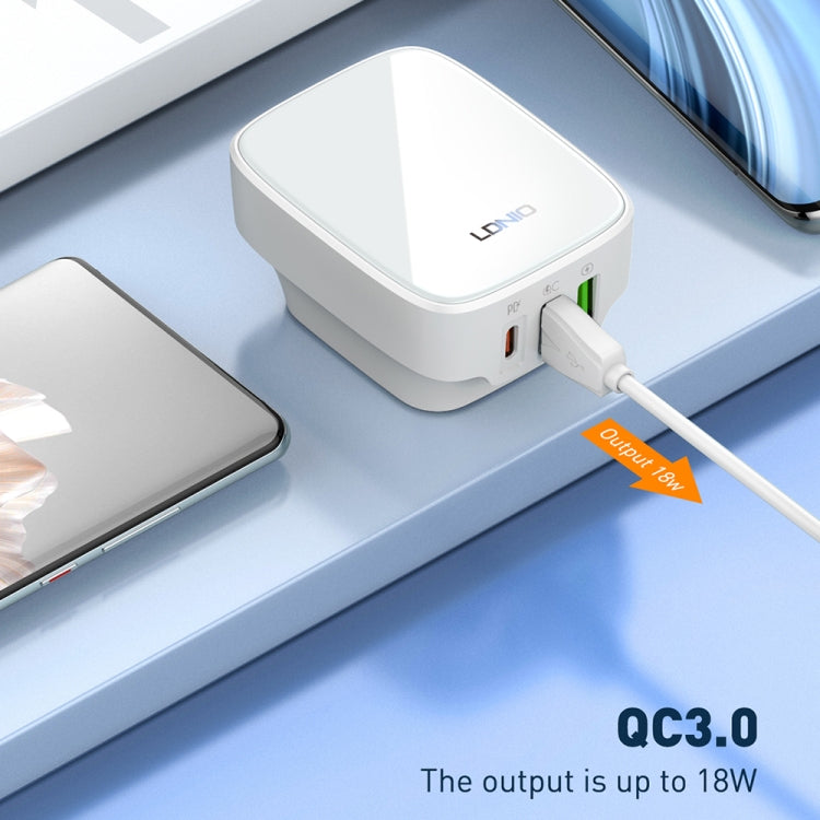 LDNIO Q334 32W Type-C + Dual USB Port Charger with 1m USB-C / Type-C to 8 Pin Data Cable, Plug Type:US Plug(White) - USB Charger by LDNIO | Online Shopping UK | buy2fix