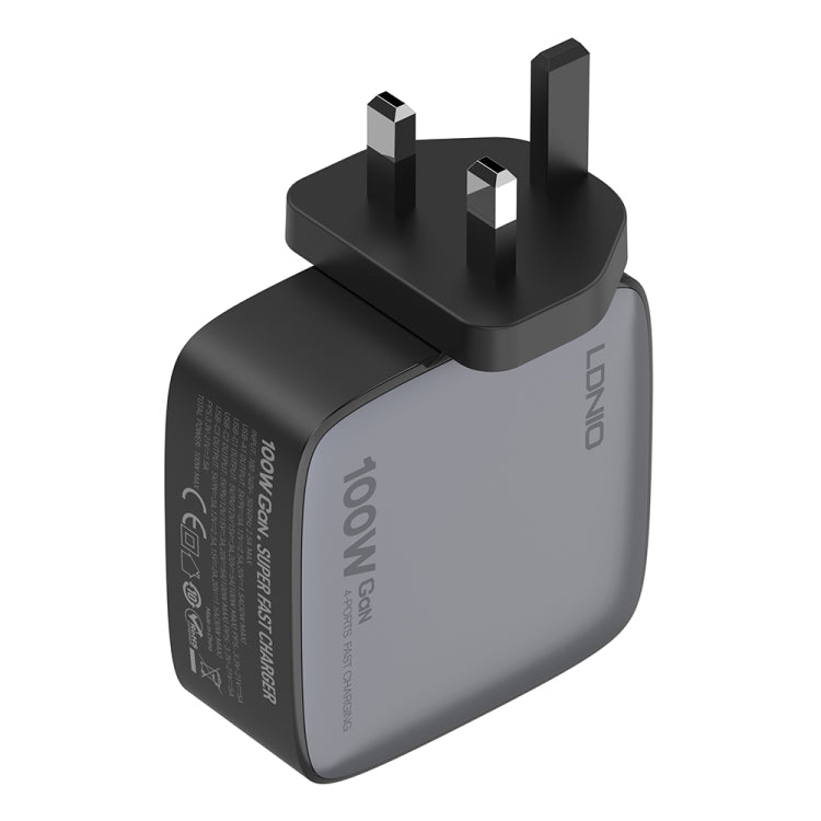 LDNIO Q408 100W GaN USB+3 USB-C / Type-C Interface Charger with 1m 100W USB-C / Type-C to USB-C / Type-C Data Cable, Plug Type:UK Plug(Black) - USB Charger by LDNIO | Online Shopping UK | buy2fix