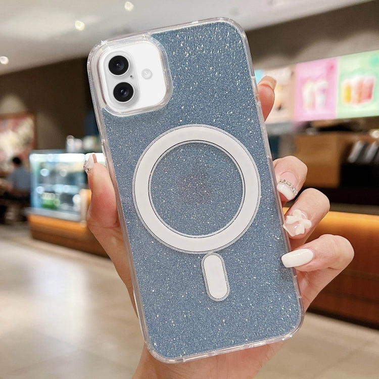 For iPhone 16 Acrylic Transparent Glitter MagSafe Phone Case(Blue) - iPhone 16 Cases by buy2fix | Online Shopping UK | buy2fix