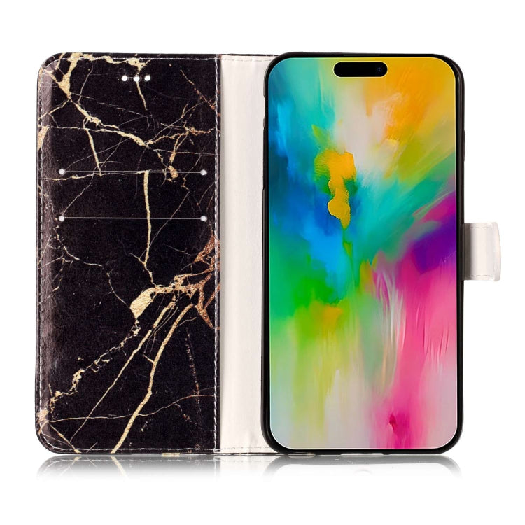 For iPhone 16 Pro Max Colored Drawing Marble Pattern Leather Phone Case(Black Gold Marble) - iPhone 16 Pro Max Cases by buy2fix | Online Shopping UK | buy2fix