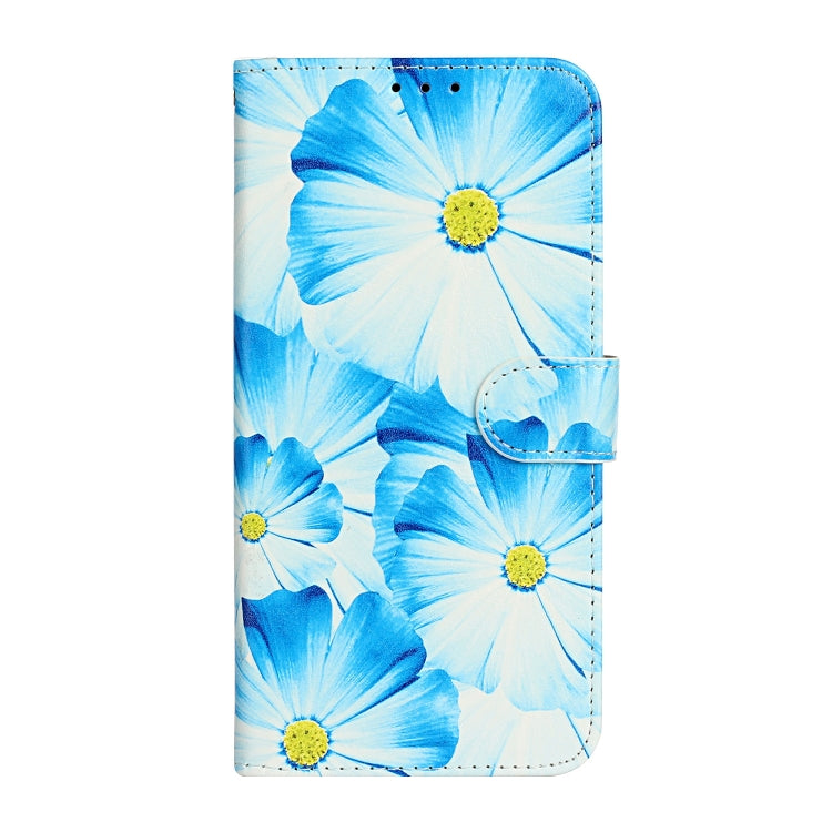 For iPhone 16 Pro Max Colored Drawing Marble Pattern Leather Phone Case(Blue Flower) - iPhone 16 Pro Max Cases by buy2fix | Online Shopping UK | buy2fix