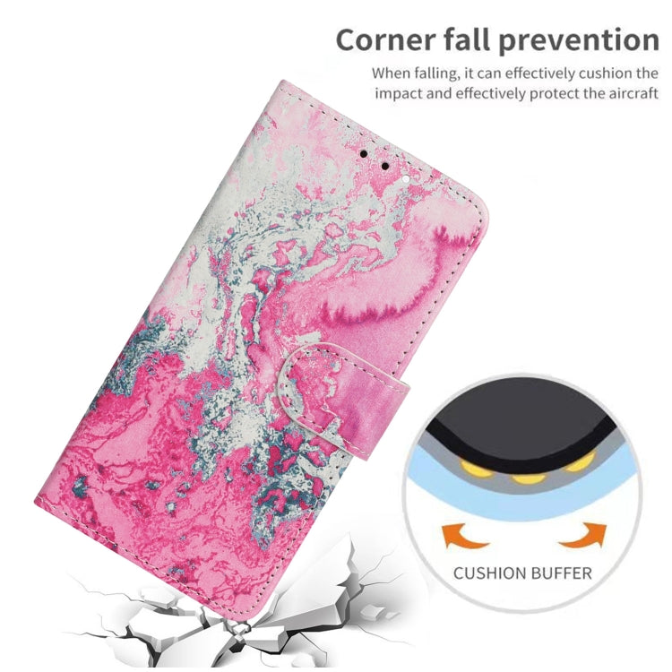 For iPhone 16 Pro Max Colored Drawing Marble Pattern Leather Phone Case(Pink Seawater) - iPhone 16 Pro Max Cases by buy2fix | Online Shopping UK | buy2fix