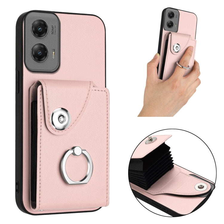 For Motorola Moto G Stylus 5G 2024 Organ Card Bag Ring Holder Phone Case(Pink) - Motorola Cases by buy2fix | Online Shopping UK | buy2fix