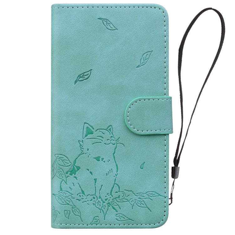 For iPhone SE 2024 Cute Cat Embossed Leather Phone Case(Green) - More iPhone Cases by buy2fix | Online Shopping UK | buy2fix