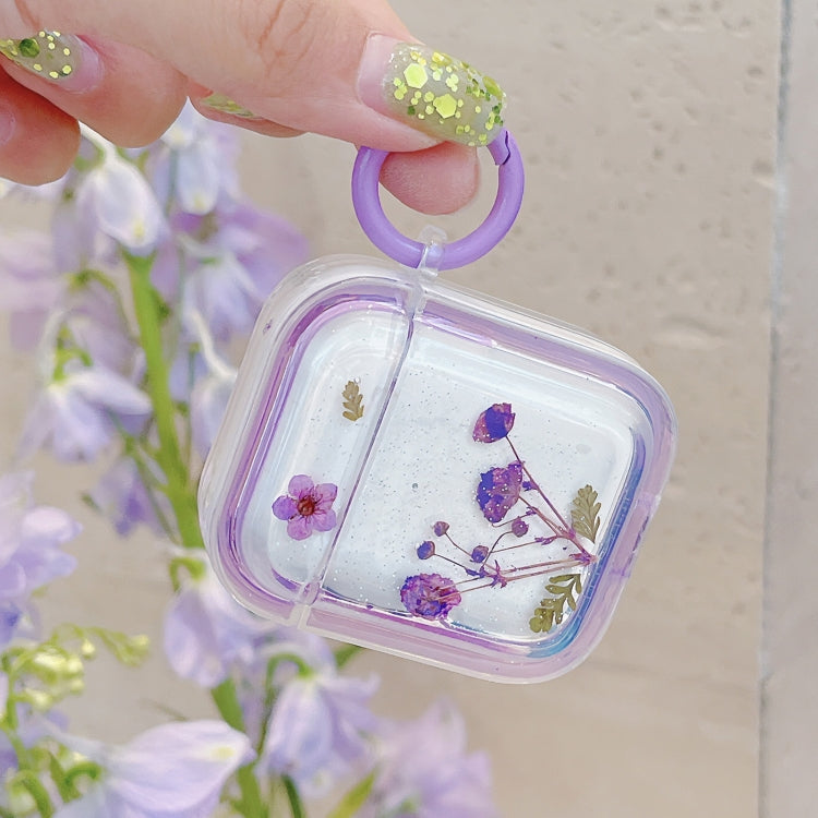 For AirPods 3 Glitter Starry Epoxy Dried Flowers Earbuds Box TPU Case(Purple) - For AirPods 3 by buy2fix | Online Shopping UK | buy2fix