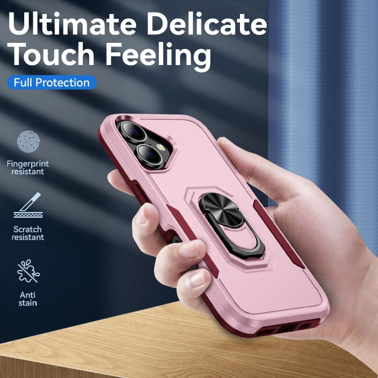 For iPhone 16 Plus Pioneer Armor Heavy Duty PC + TPU Phone Case with Holder(Pink+Rose Red) - iPhone 16 Plus Cases by buy2fix | Online Shopping UK | buy2fix