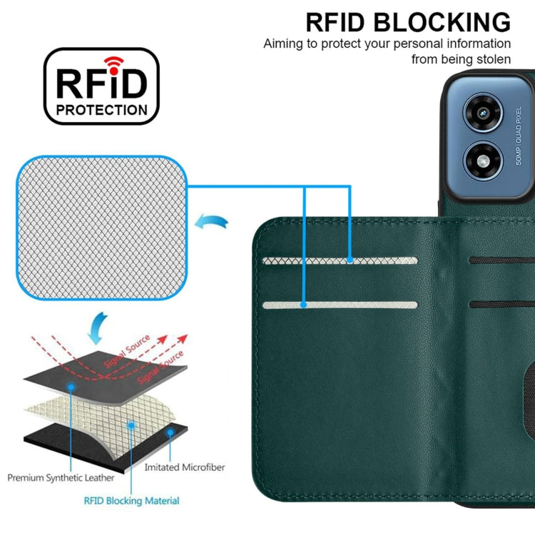 For Motorola Moto G Play 2024 5G Rhombic Texture Card Bag RFID Phone Case with Long Lanyard(Green) - Motorola Cases by buy2fix | Online Shopping UK | buy2fix