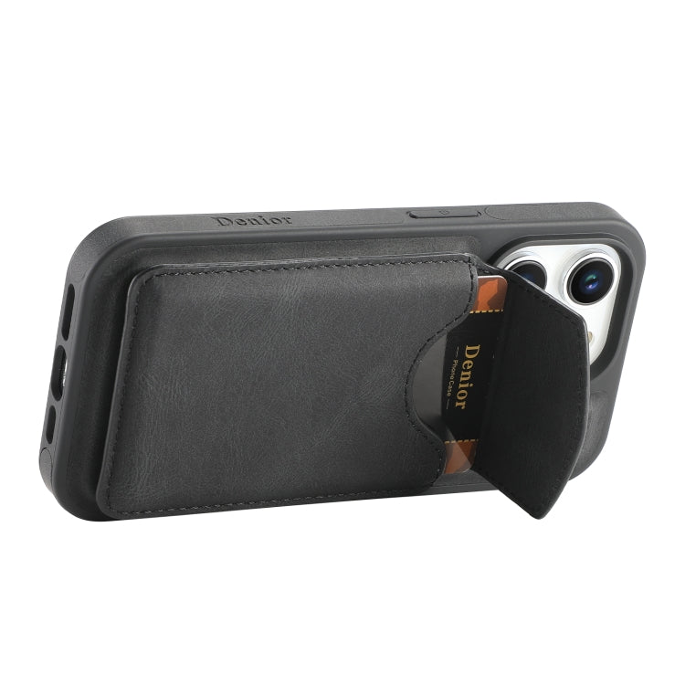 For iPhone 15 Denior D20 Skin Feel MagSafe Holder Detachable Card Slot Phone Case(Black) - iPhone 15 Cases by Denior | Online Shopping UK | buy2fix