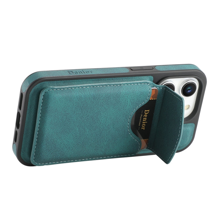 For iPhone 14 Pro Denior D20 Skin Feel MagSafe Holder Detachable Card Slot Phone Case(Blue) - iPhone 14 Pro Cases by Denior | Online Shopping UK | buy2fix