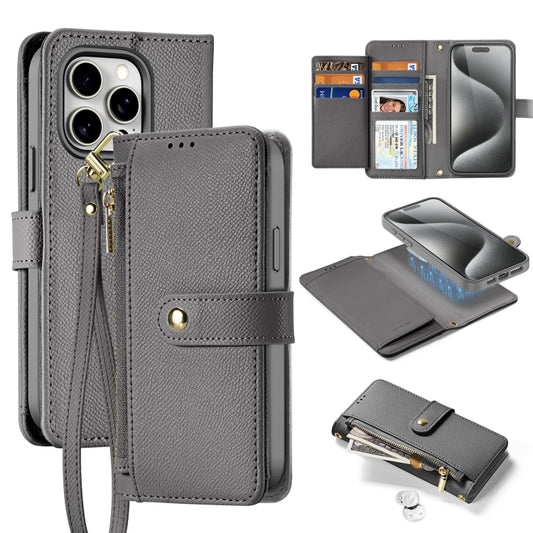 For iPhone 15 Pro Max DUX DUCIS Lawa Series 2 in 1 Wallet Zipper Detachable MagSafe Phone Case with Lanyard(Grey) - iPhone 15 Pro Max Cases by DUX DUCIS | Online Shopping UK | buy2fix