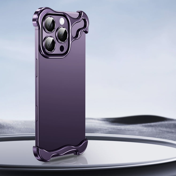 For iPhone 16 Pro Frameless Metal Corner Pad Phone Case with Lens Film(Purple) - iPhone 16 Pro Cases by buy2fix | Online Shopping UK | buy2fix