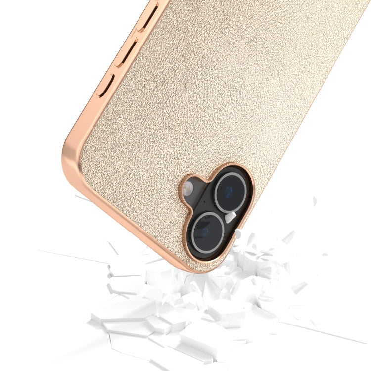 For iPhone 16 PU Leather Electroplating Frame Full Coverage Phone Case(Gold) - iPhone 16 Cases by buy2fix | Online Shopping UK | buy2fix