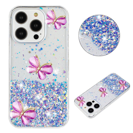 For iPhone 16 Pro Max Luminous Starry Sky Glitter Butterfly TPU Phone Case(Purple) - iPhone 16 Pro Max Cases by buy2fix | Online Shopping UK | buy2fix