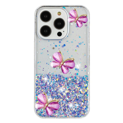 For iPhone 16 Pro Max Luminous Starry Sky Glitter Butterfly TPU Phone Case(Purple) - iPhone 16 Pro Max Cases by buy2fix | Online Shopping UK | buy2fix