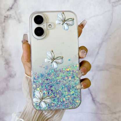 For iPhone 16 Luminous Starry Sky Glitter Butterfly TPU Phone Case(Blue) - iPhone 16 Cases by buy2fix | Online Shopping UK | buy2fix