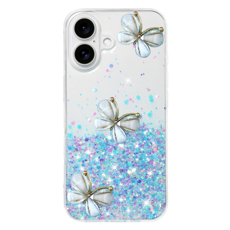 For iPhone 16 Luminous Starry Sky Glitter Butterfly TPU Phone Case(Blue) - iPhone 16 Cases by buy2fix | Online Shopping UK | buy2fix