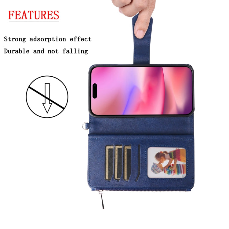 For iPhone 16 Solid Color 2 in 1 Zipper Shockproof Phone Case(Blue) - iPhone 16 Cases by buy2fix | Online Shopping UK | buy2fix