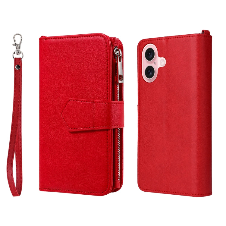 For iPhone 16 Solid Color 2 in 1 Zipper Shockproof Phone Case(Red) - iPhone 16 Cases by buy2fix | Online Shopping UK | buy2fix