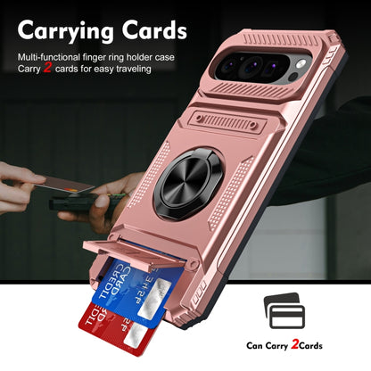 For Google Pixel 9 / 9 Pro TPU Hybrid PC Shockproof Card Phone Case with Metal Ring Holder(Rose Gold) - Google Cases by buy2fix | Online Shopping UK | buy2fix