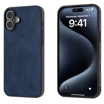 For iPhone 16 Black Frame Two-color Calf Texture PU Phone Case(Blue) - iPhone 16 Cases by buy2fix | Online Shopping UK | buy2fix