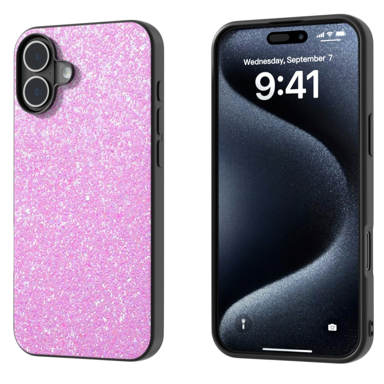 For iPhone 16 Black Frame Colorful Glitter Phone Case(Dark Pink) - iPhone 16 Cases by buy2fix | Online Shopping UK | buy2fix