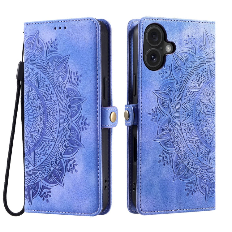 For iPhone 16 Skin Feel Totem Embossed Leather Phone Case(Purple) - iPhone 16 Cases by buy2fix | Online Shopping UK | buy2fix