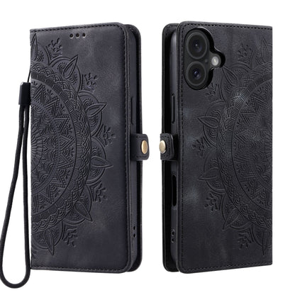 For iPhone 16 Skin Feel Totem Embossed Leather Phone Case(Black) - iPhone 16 Cases by buy2fix | Online Shopping UK | buy2fix