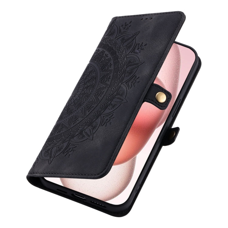 For iPhone 16 Skin Feel Totem Embossed Leather Phone Case(Black) - iPhone 16 Cases by buy2fix | Online Shopping UK | buy2fix