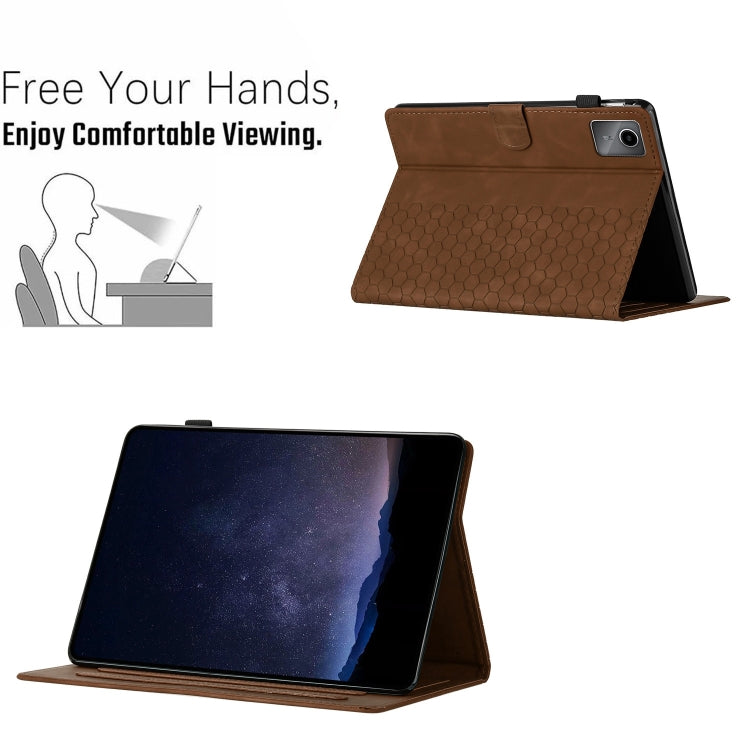 For Lenovo Tab M11 / Xiaoxin Pad 2024 Honeycomb Embossed Leather Smart Tablet Case(Brown) - Lenovo by buy2fix | Online Shopping UK | buy2fix