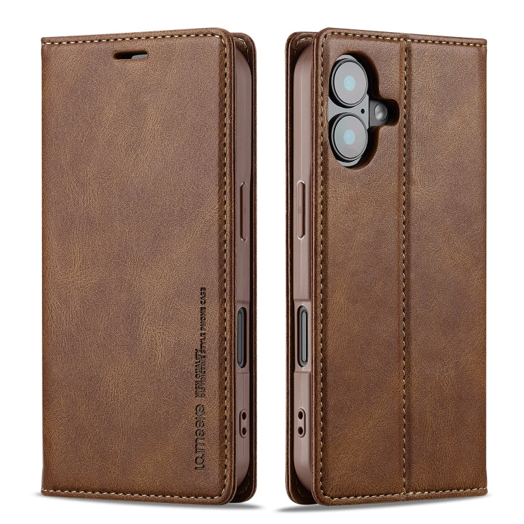 For iPhone 16 LC.IMEEKE RFID Anti-theft Leather Phone Case(Brown) - iPhone 16 Cases by LC.IMEEKE | Online Shopping UK | buy2fix